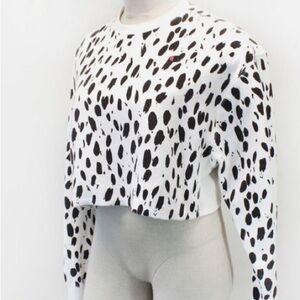 CHAMPION CROPPED SWEATSHIRT SIZE XS LONG SLEEVE BLACK &WHITE PRINT